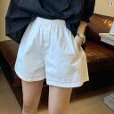 ショート ハーフ パンツ ホワイト ショーツ レディース 夏 薄 部 弾性 ウエスト 小さめ 一言 スリム カジュアル ワイド レッグ パンツ イン 潮