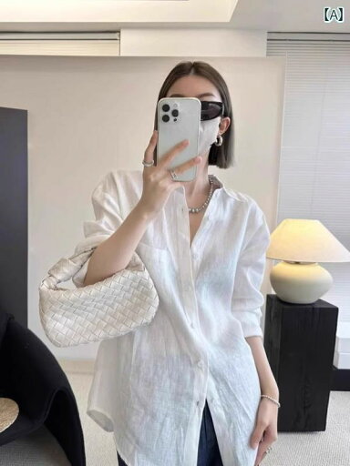 レディース シャツ トップス フランス 風の オールド マネー リネン製 日焼け防止 シャツ ジャケット。 女性用。 夏用。新 スタイル。で 年齢を 感じさせにくい 万能な コットンと リネンの 長袖 トップス。 レディース シャツ トップス フランス 風の オールド マネー リネン製 日焼け防止 シャツ ジャケット。 女性用。 夏用。新 スタイル。で 年齢を 感じさせにくい 万能な コットンと リネンの 長袖 トップス。