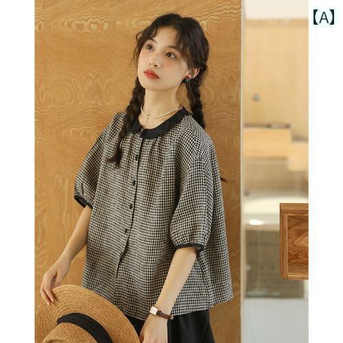 レディース シャツ トップス 第一線の カットテール オーダー 2024 レトロ コットンと リネンシャツ 女性用 大きいサイズ 半袖 トップ レディース シャツ トップス 第一線の カットテール オーダー 2024 レトロ コットンと リネンシャツ 女性用 大きいサイズ 半袖 トップ