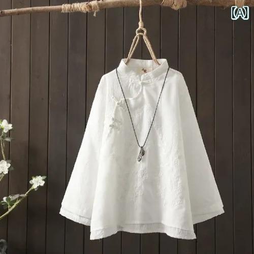 レディース シャツ トップス 女性用 唐装 トップス 長袖 刺繍入り コットンと リネンの シャツ 春秋用の 薄手 ボタン 付き リネンシャツ チャイナ風 禅茶 セット レディース シャツ トップス 女性用 唐装 トップス 長袖 刺繍入り コットンと リネンの シャツ 春秋用の 薄手 ボタン 付き リネンシャツ チャイナ風 禅茶 セット
