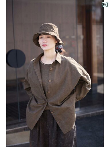 レディース シャツ トップス Yijiu 雑貨 春 綿 麻生 地 枯れ葉 カラー ゆったり スリム 大きい シャツ 91127 B レディース シャツ トップス Yijiu 雑貨 春 綿 麻生 地 枯れ葉 カラー ゆったり スリム 大きい シャツ 91127 B