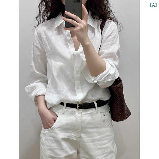 レディース シャツ トップス ホワイト コットンリネン ポロ カラー 長袖 軽量 高級 ハイエンド シャツ 女性 初秋 リネンシャツ スタイリッシュ 年齢を 減らす トップス レディース シャツ トップス ホワイト コットンリネン ポロ カラー 長袖 軽量 高級 ハイエンド シャツ 女性 初秋 リネンシャツ スタイリッシュ 年齢を 減らす トップス
