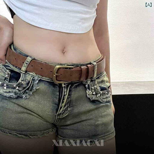 レディース ベルト カジュアル アメリカン レトロ ひび割れ ブラウンベルト 女性 装飾 2024 古風 金属 ブロンズ バックルベルト レディース ベルト カジュアル アメリカン レトロ ひび割れ ブラウンベルト 女性 装飾 2024 古風 金属 ブロンズ バックルベルト