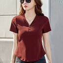 ボタン ラウンド アクセサリー 無地 綿 Vネック 半袖 Tシャツ レディース ショート スタイル新 スタイル スリミング アウター おしゃれ ボタン トップ