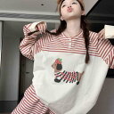 パジャマ セット スウェット 綿の 長袖 パジャマ 女性 春秋 2025 ネット かわいい ダックスフント ストライプ ホームウェア スーツ 春