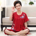 半袖 半ズボン パジャマ ママ パジャマ レディース 半袖 夏 コットン クロップドパンツ ゆったり ホーム 服 明るい 赤 スーツ