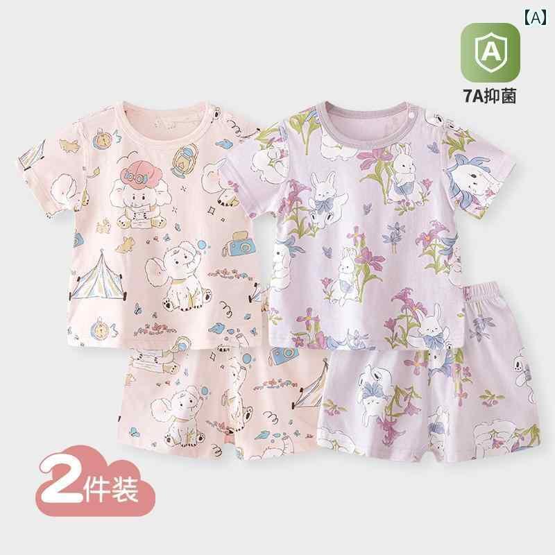 ベビー 服 赤ちゃん ベビー 半袖 スーツ 夏の 薄手 コットン 服 幼児 スプリット ショーツ 男の子と 女の子 夏服