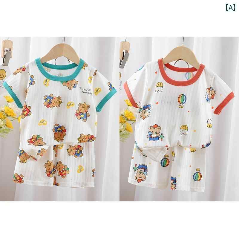 赤ちゃん パジャマ ベビー服 ベビー 半袖 綿 スーツ 夏 薄手 男の子 空調 服 女の子 パジャマ ショーツ セパレート