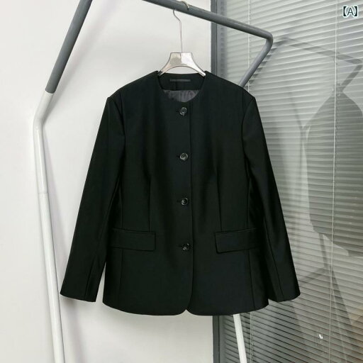 ビジネス スーツ ジャケット 女性用 チャイナ風 襟なし スーツ ジャケット シンプル ミドル 丈 シングルブレスト な ウール ラウンドネック トップ 黒 春 スタイル ビジネス スーツ ジャケット 女性用 チャイナ風 襟なし スーツ ジャケット シンプル ミドル 丈 シングルブレスト な ウール ラウンドネック トップ 黒 春 スタイル