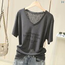 Vネック トップス レディース 夏の 太った 女の子 300ポンド 大きめ サイズ スリム ファッション Vネック 半袖 Tシャツ 女性