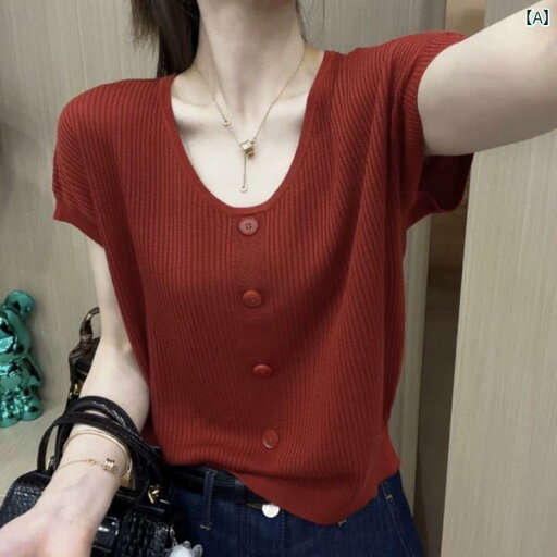 Vネック トップス レディース ハイエンドの Vネック ストレート ショルダー 半袖 Tシャツ 夏用 レディース 大きいサイズ 太めの mm スリミング レッド 冷感 セーター トップ Vネック トップス レディース ハイエンドの Vネック ストレート ショルダー 半袖 Tシャツ 夏用 レディース 大きいサイズ 太めの mm スリミング レッド 冷感 セーター トップ