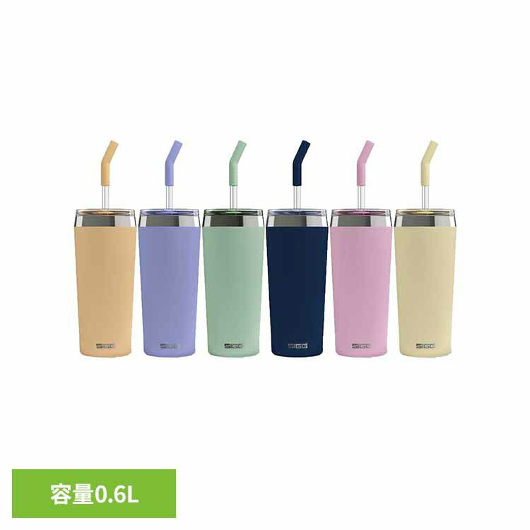 タンブラー 蓋付 保温 保冷 0.6L 600ml ホウケイ酸ガラス製 ストロー 洗浄ブラシ付 真空断熱 二重構造 結露しにくい おしゃれ ギフト プレゼント 持ち運び ストロー付タンブラー ステンレスマグ Helia ヘリア SIGG シグ 5041 *