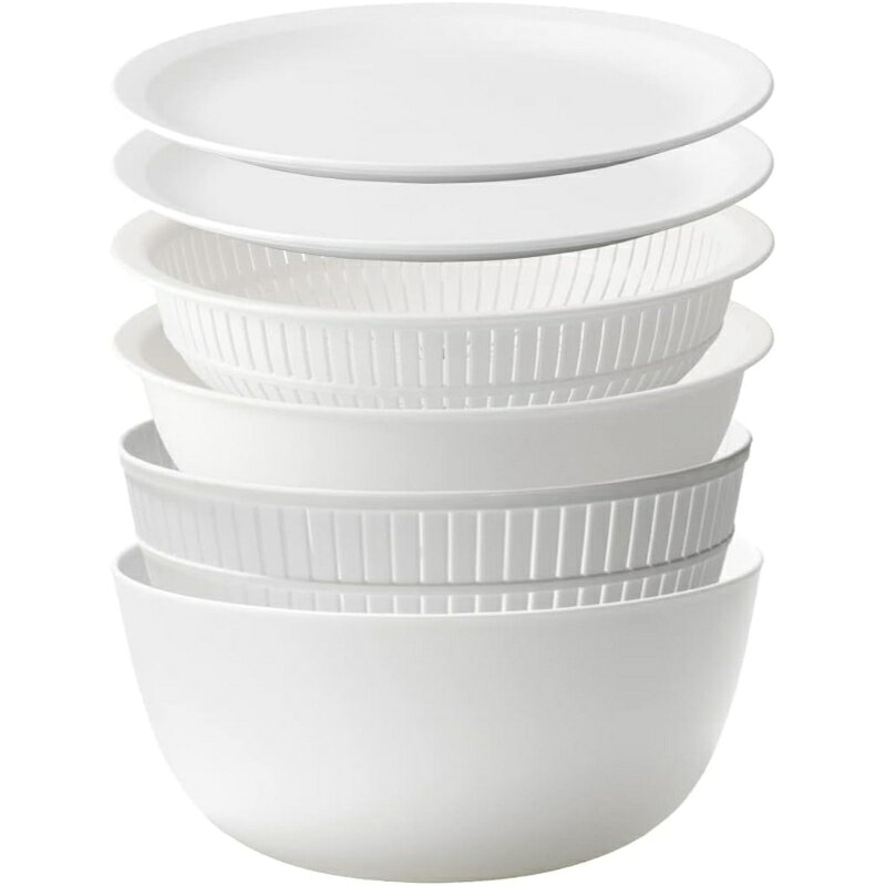 Rakuten - ライクイット like-it ざる ボウル 電子レンジ対応 Colander&Bowl 米とぎにも使える ザルとボール ホワイト 6点セット 日本製 水切り 湯切り可能 耐熱ボウル 食洗機対応 LBK-10 キッチンツール 調理器具 プラスチック 米研ぎ 洗米 コランダー プレート
