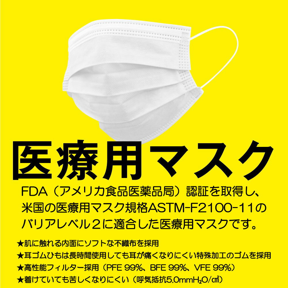 【平日12時まで即日発送】3層構造メディカルフェイスマスクMEDICAL FACE MASK BFE 細菌ろ過率 PFE 微粒子ろ過率 VFE ウイルス濾過率 99% 国内発送 不織布 使い捨て 即納可 サージカル サージカルマスク