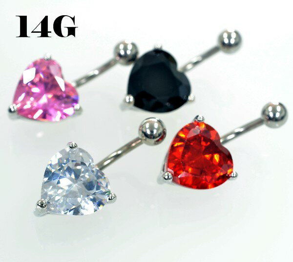 ボディピアス14G 1.6mm BIGハート ジュエル バナナバーベル/へそピアス サージカルステンレス ボディーピアス イヤーロブ トラガス インナーコンク ナベル ネイプ ボディピアス 14ゲージ 1.6mm