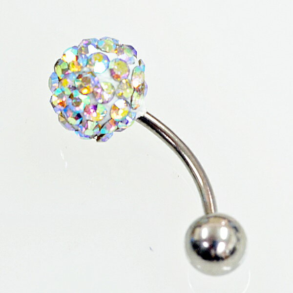 パヴェボール【8mm】へそピアス バナナバーベル サージカルステンレス【16G/1.2mm】(ボディーピアス/ボディピアス）イヤーロブ/トラガス/ネイプ/