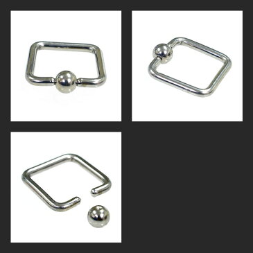 四角形 キャプティブビーズリング 変形リングピアス【14G/1.6mm】サージカルステンレス(ボディピアス/ボディーピアス)/片耳一個売り
