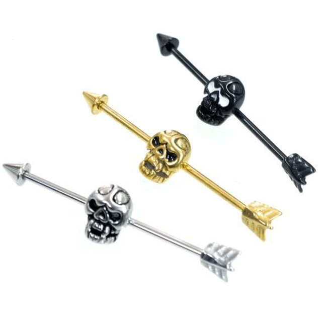 1000円 ボディピアス インダストリアル 14G ヘリックスピアス 軟骨ピアス スカル ドクロ サージカルステンレス