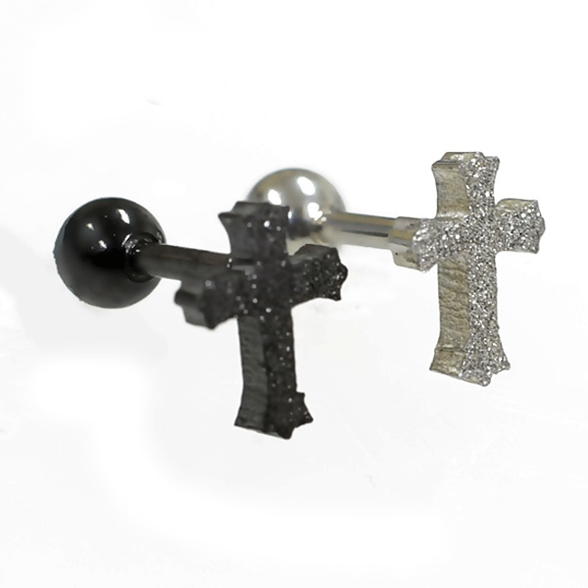 樂天商城 - ボディピアス 16G 1.2mm ラメグリッター クロス 十字架　ストレートバーベル サージカルステンレス ボディーピアス 軟骨ピアス 軟骨 ピアス ボディピ ピアス BP