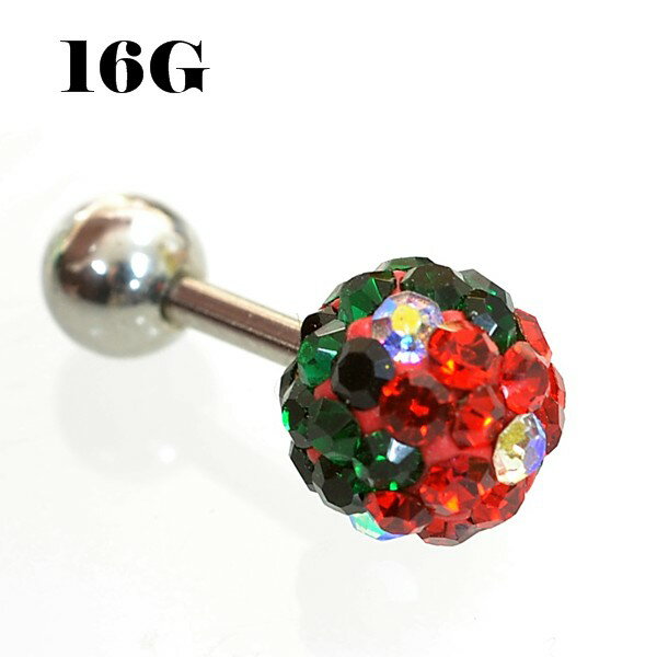 レッドスター パヴェボール 【5mm】ストレートバーベル/軟骨ピアス【16G】サージカルステンレス(ボディピアス/ボディーピアス)16ゲージ/1.2mm