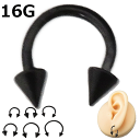 ボディピアス サーキュラーバーベル スパイクコーン ブラックカラー 16G 1.2mm サージカルステンレス(4)