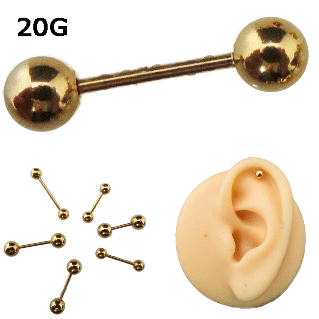 Rakuten - ボディピアス ストレートバーベル 20G ゴールドカラー サージカルステンレス