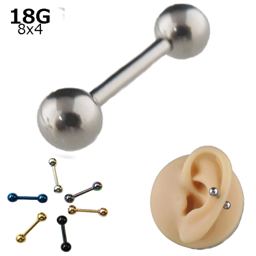 ボディピアス 18G 1mm 内径8mm ボール径4mm ストレートバーベル サージカルステンレス316L ボディピアス 18G 1mm 内径8mm ボール径4mm ストレートバーベル サージカルステンレス316L