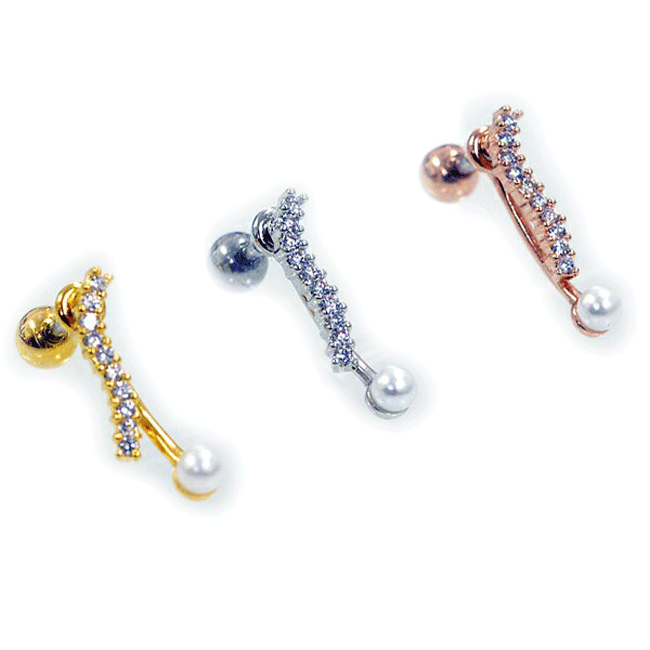 ジュエル&パール ストレートバーベル/軟骨ピアス【16G】サージカルステンレス316L(ボディピアス/ボディーピアス)16ゲージ/1.2mm