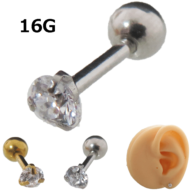 ボディピアス 16G 1.2mm 立て爪 ジュエル 3.5mm 三つ爪 ストレートバーベル 軟骨ピアス サージカルステンレス