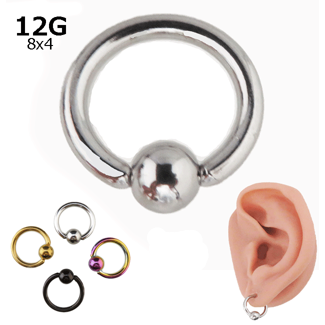 ボディピアス 軟骨ピアス 12G 2mm 8x4mm キャプティブビーズリング サージカルステンレス 片耳一個売り 1