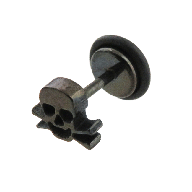 樂天商城 - ボディピアス 16G 1.2mm ブラックスカル フェイクプラグ フェイクバーベル ストレートバーベル 軟骨ピアス 片耳売り