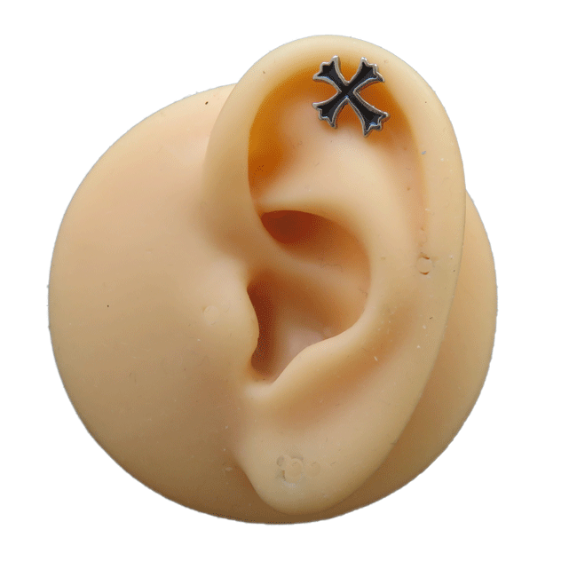 ボディピアス 16G 1.2mm クロス フェイクプラグ フェイクバーベル ストレートバーベル 軟骨ピアス