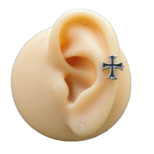 ボディピアス 16G 1.2mm クロス フェイクプラグ フェイクバーベル ストレートバーベル 軟骨ピアス