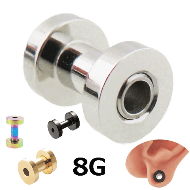 樂天商城 - ボディピアス 8G 3mm フレッシュトンネル サージカルステンレス ゴールド レインボー ブラック ボディーピアス