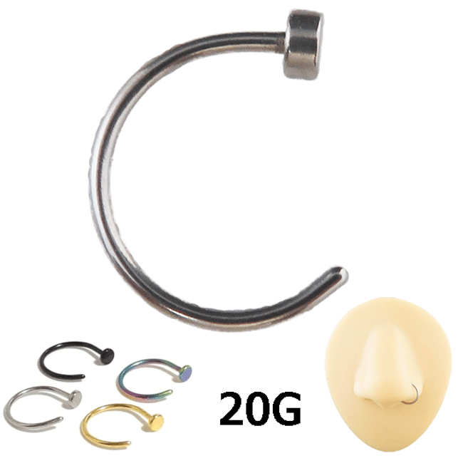 鼻ピアス フープリングノストリル ハナピアス 20G 0.8mm 内径8mm ディスクサイズ2.5mm ボディピアス