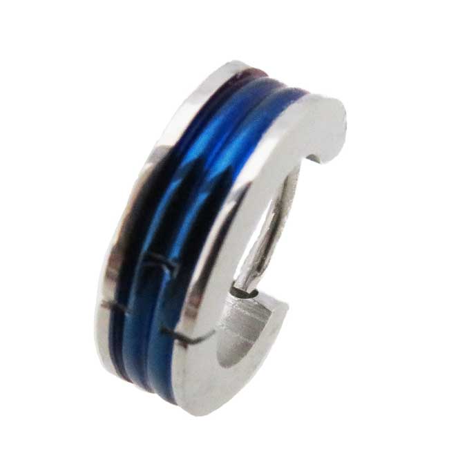 Rakuten - フープピアス 13mm ブルーライン　ステンレスフープピアス　片耳ピアス　メンズアクセサリー　レディースアクセサリー　イヤリング