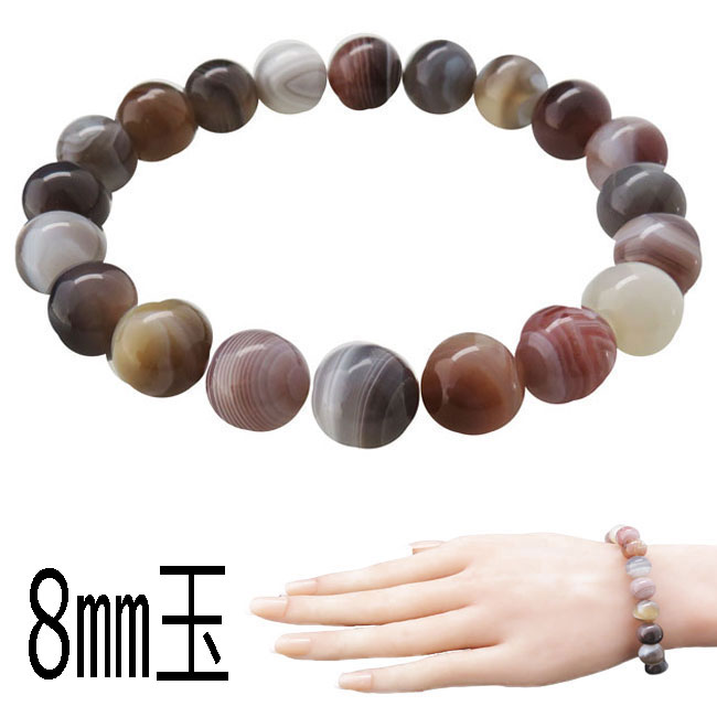 パワーストーン 天然石 ボツワナアゲート ラウンドビーズ ブレスレット 8mm 縞瑪瑙 縞メノウ オーダーメイドなのでサイズが選べます