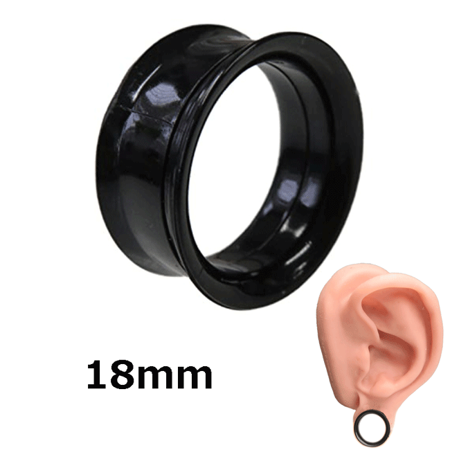 ボディピアス 18mm アクリル ダブルフレアアイレット ネジ式 ブラックピアス シークレットピアス ボディーピアス ボディピ ピアス 片耳1個売り