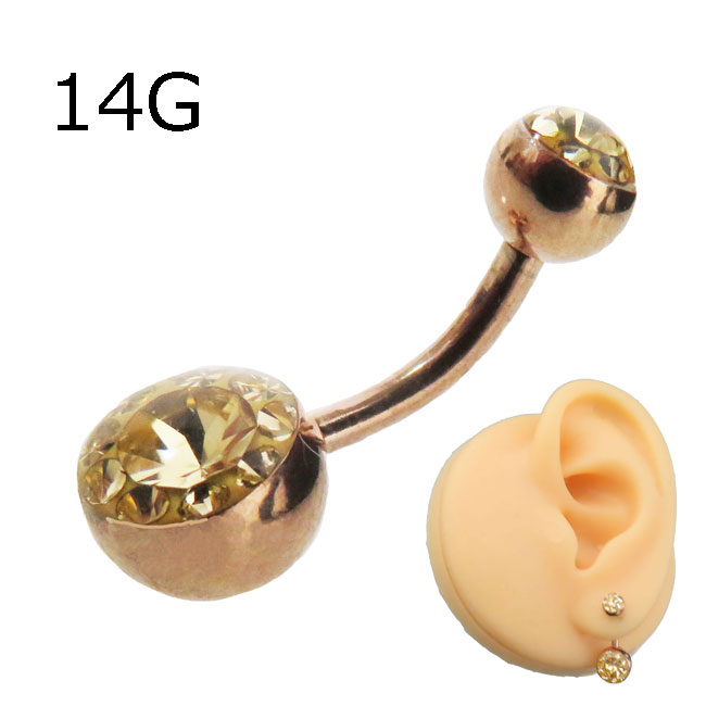 【SALE期間中 50%OFF】ボディピアス へそピアス バナナバーベル 14G ピンクゴールドカラー ジュエル ステンレス