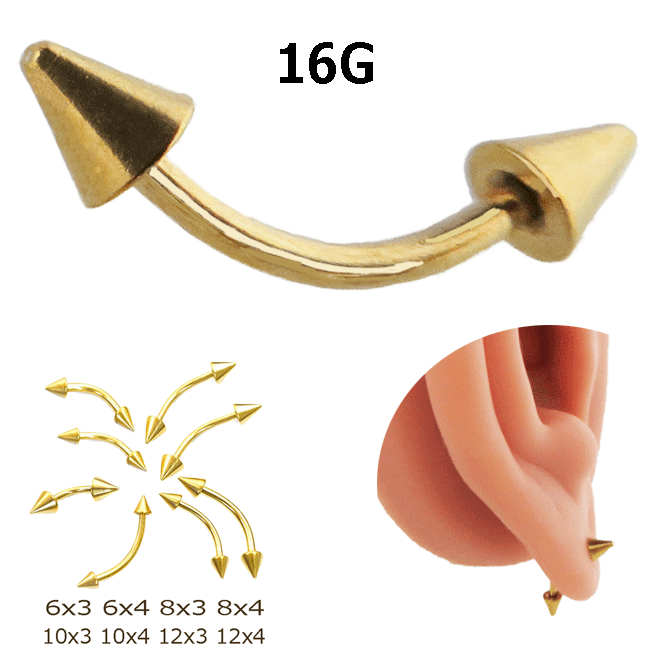 ボディピアス バナナバール 16G ゴールド スパイク アイブロー へそピアス サージカルステンレス イヤ..