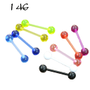 透明ピアス 透ピ アクリル ストレートバーベル 14G 内径16mmm ボール径6mm ボディピアス ボディーピアス ホワイト ブラック ピンクレッド パープル ライトブルー ブルー イエロー イエローグリーン