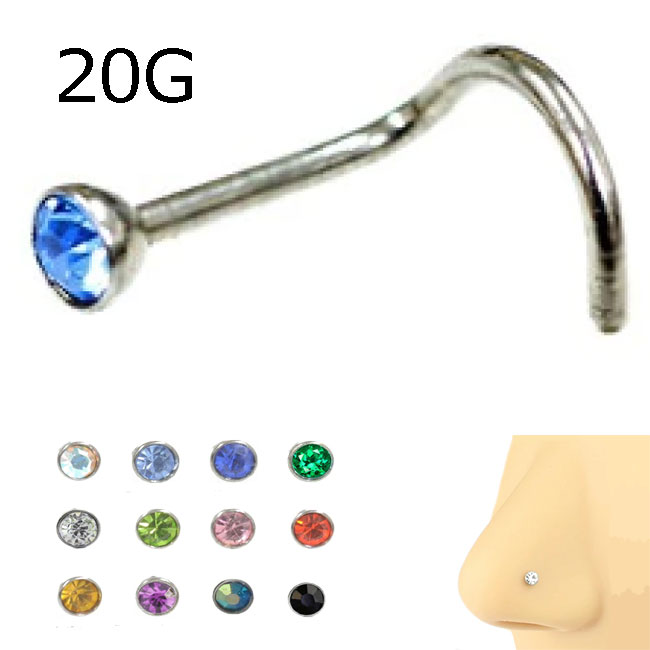 樂天商城 - 鼻ピアス ハナピアス ノーズスクリュー ジュエル 2mm 20G 0.8mm ボディピアス 1個売り