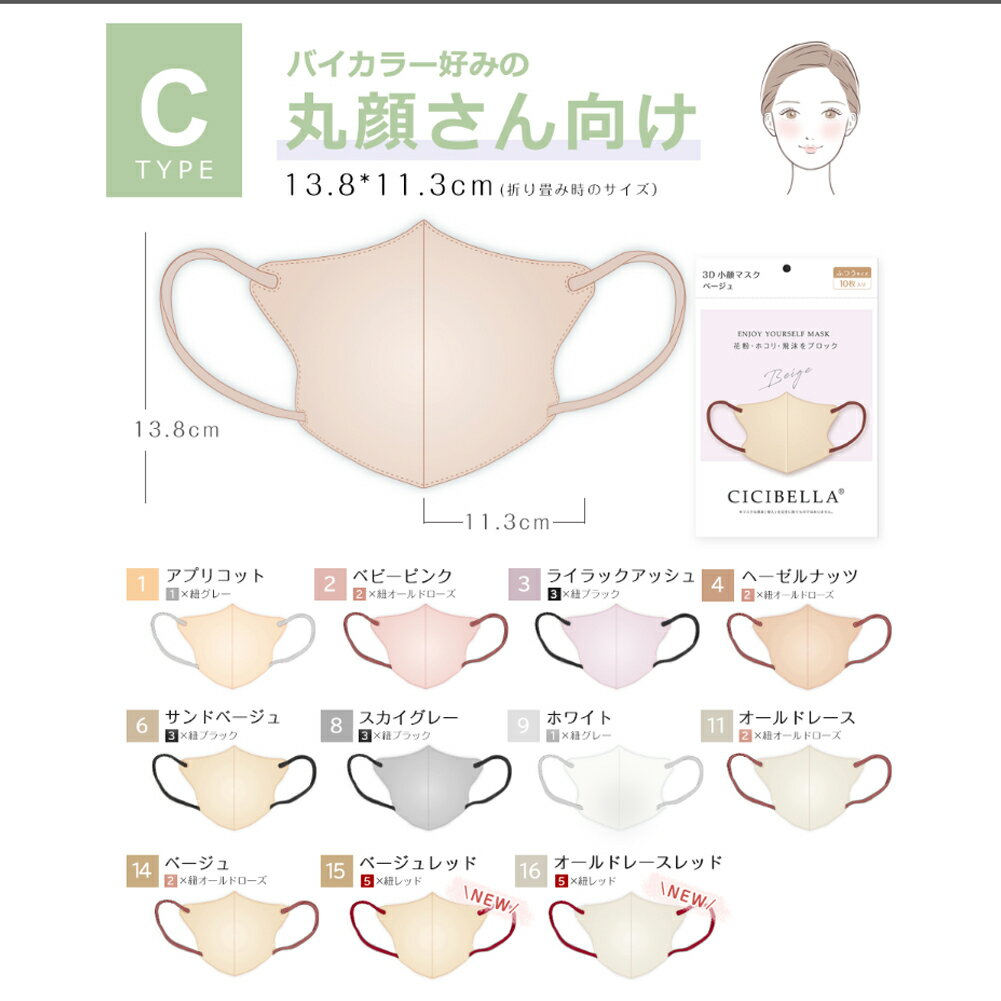 3Dバイカラーマスク C丸顔タイプ 10枚入(...の紹介画像3