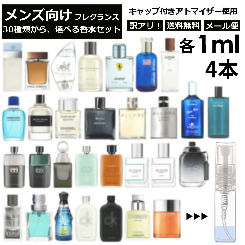 ロエベ アウトレット メンズ ブランド 人気 香水 選べる4本セット 各1ml 全30種 お試し ミニ香水 アトマイザー 小分け 香り 少量 量り売り サンプル 外出用 持ち歩き用 ドルガバ シャネル グッチ アバクロ フェラーリ ロエベ バーバリー コーチ 【メール便 追跡無し】