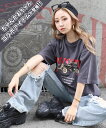 ギャル服 ギャル ファッション Tシャツ レディース ロゴ コラボ トップス 半袖 夏 Tシャツ オーバーTシャツ オーバーサイズ Uネック カジュアル ホワイト 白 チャコール ブラッククイーン