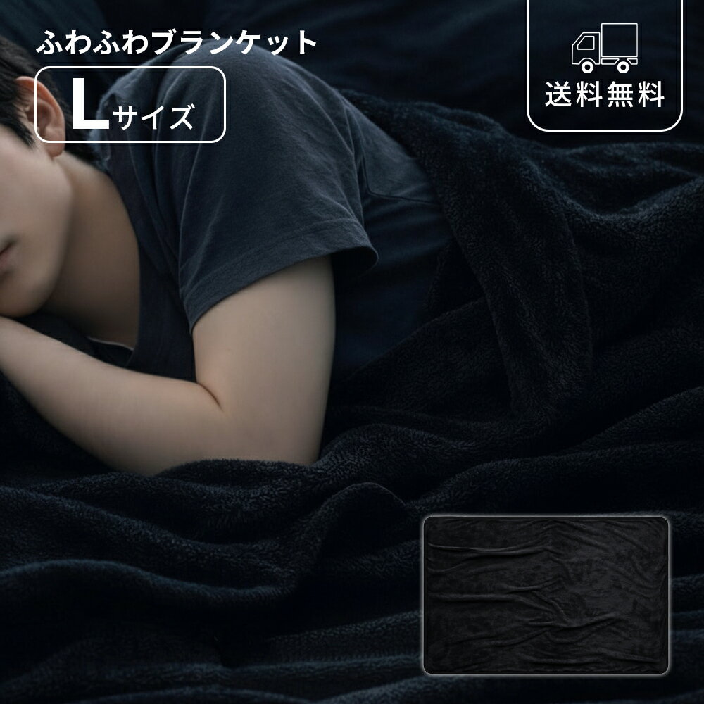 Rakuten - ブランケット 大判 Lサイズ 200×120cm ブラック フランネル素材 毛布 ひざ掛け メンズ ソファ ベッド オフィス 車内 あったか なめらか 上質 モダン シンプル 高級感 黒 インテリア