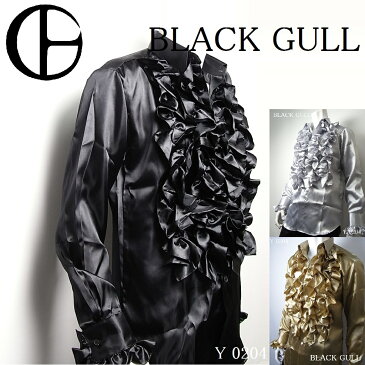 【BLACK GULL】メンズ ステージ衣装 コスチュームロック バンド衣装 男性【品番/デザイン】Y-0204サテン フリルシャツ【送料無料】