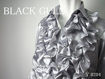 【BLACK GULL】メンズ ステージ衣装 コスチュームロック バンド衣装 男性【品番/デザイン】Y-0204サテン フリルシャツ【送料無料】