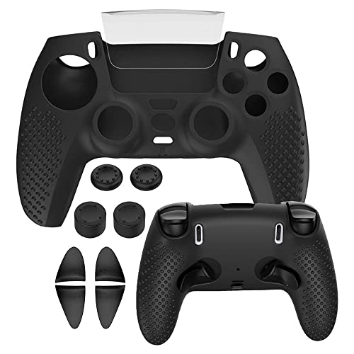 ブラック/-/-・【正確なカット】PS5 Dualsense Edgeコントローラにぴったりフィットする水玉模様のシリコンケースです。・【完全保護】正味重量はわずか28gで、衝撃や傷からコントローラーを保護するのに十分な厚みです。・【パーフェクトフィット】Dualsense Edge カバー高品質なシリコン素材のハンドルカバーは、PS5 Dualsense Edgeコントローラに非常にスムーズにフィットし、ソフトな手触りです。・【もう手汗に悩まされることはありません】コントローラーの音量は少し上がりますが、グリップ力が増すので、ゲームをするときに汗をかくことがなくなります。・【パッケージは含まれています】PS5 DualSense Edgeコントローラー用シリコンケース1個、サムグリップキャップ4個、トリガーボタン4個。