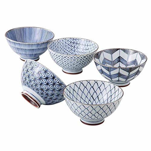 西海陶器(Saikaitoki) 有田焼 清秀窯 お茶碗 飯碗 直径約12cm 5柄 古染絵変り 食器セット 茶碗 セット おちゃわん 青 白